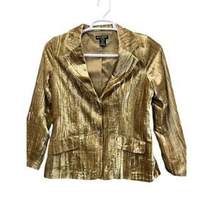 Alexandra Bartlett Crushed Velvet Blazer Y2K Whimsigoth Witchy Glam Sz PM Gold